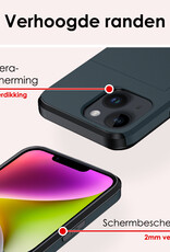 NoXx Hoes Geschikt voor iPhone 14 Plus Hoesje Pasjeshouder Hard Cover Met 2x Screenprotector Shock Proof Hard Case Hoes Met Kaarthouder - Donker Blauw