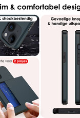 NoXx Hoes Geschikt voor iPhone 14 Plus Hoesje Pasjeshouder Hard Cover Met 2x Screenprotector Shock Proof Hard Case Hoes Met Kaarthouder - Donker Blauw