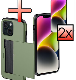 NoXx NoXx iPhone 14 Plus Hoesje Pashouder Hard Met 2x Screenprotector - Donker Groen