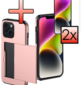 NoXx NoXx iPhone 14 Plus Hoesje Pashouder Hard Met 2x Screenprotector - Rosé Goud