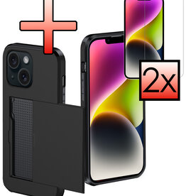 NoXx NoXx iPhone 14 Plus Hoesje Pashouder Hard Met 2x Screenprotector - Zwart
