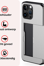NoXx Hoes Geschikt voor iPhone 14 Pro Hoesje Pasjeshouder Hard Cover Shock Proof Hard Case Hoes Met Kaarthouder - Grijs