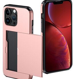 NoXx NoXx iPhone 14 Pro Hoesje Pashouder Hard - Rosé Goud
