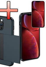 NoXx Hoes Geschikt voor iPhone 14 Pro Hoesje Pasjeshouder Hard Cover Met Screenprotector Shock Proof Hard Case Hoes Met Kaarthouder - Donker Blauw