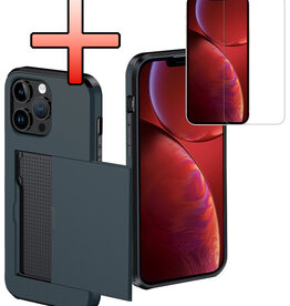 NoXx NoXx iPhone 14 Pro Hoesje Pashouder Hard Met Screenprotector - Donker Blauw