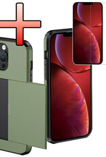 NoXx Hoes Geschikt voor iPhone 14 Pro Hoesje Pasjeshouder Hard Cover Met Screenprotector Shock Proof Hard Case Hoes Met Kaarthouder - Donker Groen