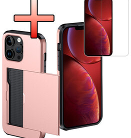 NoXx NoXx iPhone 14 Pro Hoesje Pashouder Hard Met Screenprotector - Rosé Goud
