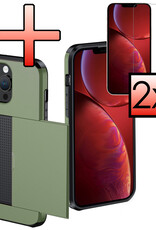 NoXx Hoes Geschikt voor iPhone 14 Pro Hoesje Pasjeshouder Hard Cover Met 2x Screenprotector Shock Proof Hard Case Hoes Met Kaarthouder - Donker Groen