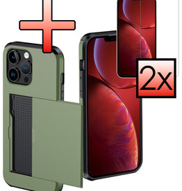NoXx NoXx iPhone 14 Pro Hoesje Pashouder Hard Met 2x Screenprotector - Donker Groen