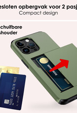 NoXx Hoes Geschikt voor iPhone 14 Pro Hoesje Pasjeshouder Hard Cover Met 2x Screenprotector Shock Proof Hard Case Hoes Met Kaarthouder - Donker Groen