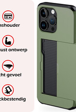 NoXx Hoes Geschikt voor iPhone 14 Pro Hoesje Pasjeshouder Hard Cover Met 2x Screenprotector Shock Proof Hard Case Hoes Met Kaarthouder - Donker Groen
