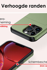 NoXx Hoes Geschikt voor iPhone 14 Pro Hoesje Pasjeshouder Hard Cover Met 2x Screenprotector Shock Proof Hard Case Hoes Met Kaarthouder - Donker Groen