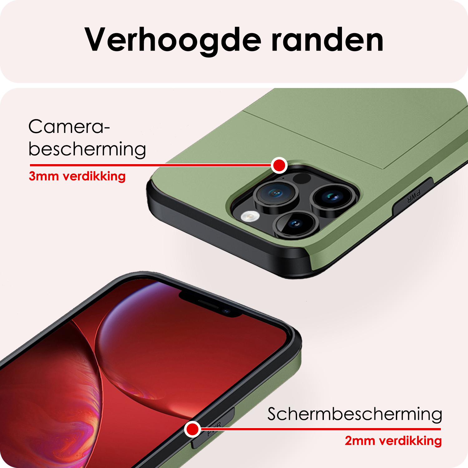 NoXx Hoes Geschikt voor iPhone 14 Pro Hoesje Pasjeshouder Hard Cover Met 2x Screenprotector Shock Proof Hard Case Hoes Met Kaarthouder - Donker Groen