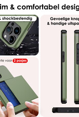 NoXx Hoes Geschikt voor iPhone 14 Pro Hoesje Pasjeshouder Hard Cover Met 2x Screenprotector Shock Proof Hard Case Hoes Met Kaarthouder - Donker Groen
