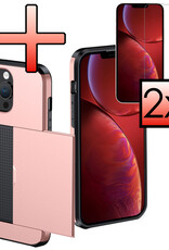 NoXx Hoes Geschikt voor iPhone 14 Pro Hoesje Pasjeshouder Hard Cover Met 2x Screenprotector Shock Proof Hard Case Hoes Met Kaarthouder - Rosé Goud