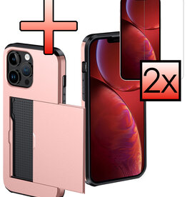 NoXx NoXx iPhone 14 Pro Hoesje Pashouder Hard Met 2x Screenprotector - Rosé Goud