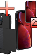 NoXx Hoes Geschikt voor iPhone 14 Pro Hoesje Pasjeshouder Hard Cover Met 2x Screenprotector Shock Proof Hard Case Hoes Met Kaarthouder - Zwart