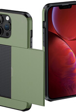 NoXx Hoes Geschikt voor iPhone 14 Pro Max Hoesje Pasjeshouder Hard Cover Shock Proof Hard Case Hoes Met Kaarthouder - Donker Groen
