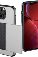 NoXx Hoes Geschikt voor iPhone 14 Pro Max Hoesje Pasjeshouder Hard Cover Shock Proof Hard Case Hoes Met Kaarthouder - Grijs