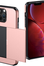 NoXx Hoes Geschikt voor iPhone 14 Pro Max Hoesje Pasjeshouder Hard Cover Shock Proof Hard Case Hoes Met Kaarthouder - Rosé Goud