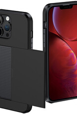 NoXx Hoes Geschikt voor iPhone 14 Pro Max Hoesje Pasjeshouder Hard Cover Shock Proof Hard Case Hoes Met Kaarthouder - Zwart