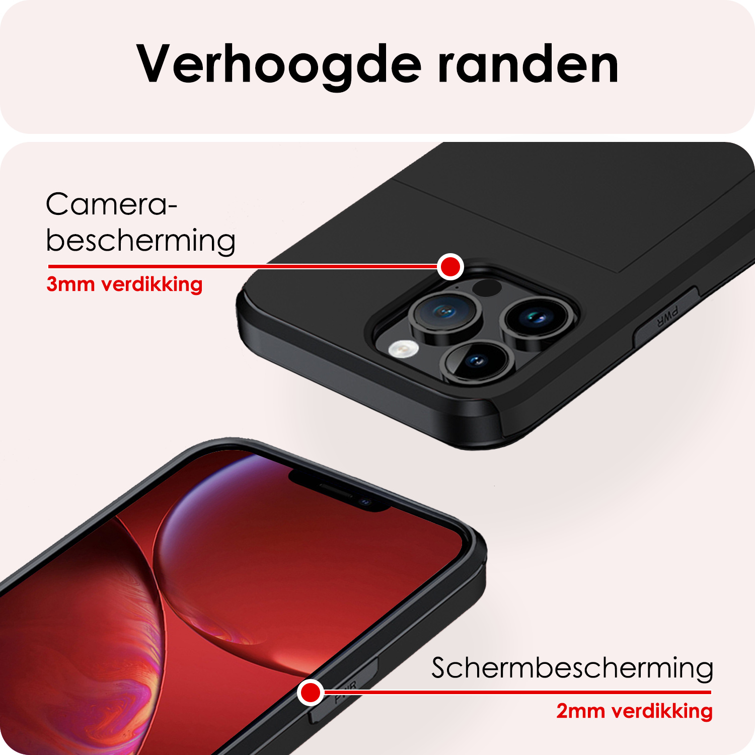 NoXx Hoes Geschikt voor iPhone 14 Pro Max Hoesje Pasjeshouder Hard Cover Shock Proof Hard Case Hoes Met Kaarthouder - Zwart