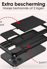 NoXx Hoes Geschikt voor iPhone 14 Pro Max Hoesje Pasjeshouder Hard Cover Shock Proof Hard Case Hoes Met Kaarthouder - Zwart