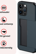 NoXx Hoes Geschikt voor iPhone 14 Pro Max Hoesje Pasjeshouder Hard Cover Met Screenprotector Shock Proof Hard Case Hoes Met Kaarthouder - Donker Blauw