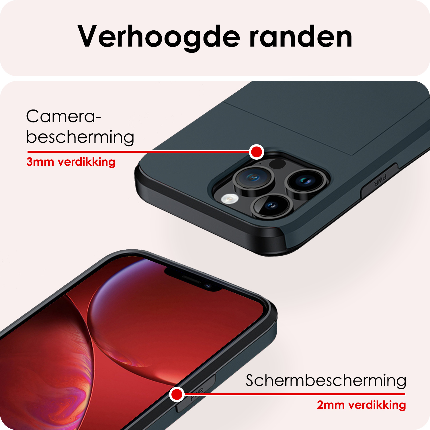 NoXx Hoes Geschikt voor iPhone 14 Pro Max Hoesje Pasjeshouder Hard Cover Met Screenprotector Shock Proof Hard Case Hoes Met Kaarthouder - Donker Blauw