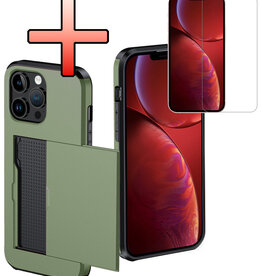 NoXx NoXx iPhone 14 Pro Max Hoesje Pashouder Hard Met Screenprotector - Donker Groen