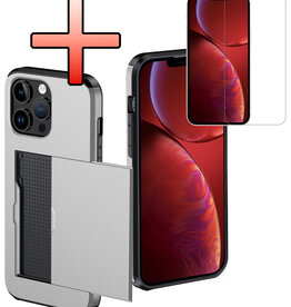 NoXx NoXx iPhone 14 Pro Max Hoesje Pashouder Hard Met Screenprotector - Grijs