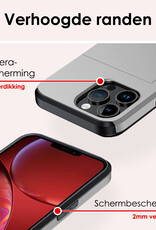 NoXx Hoes Geschikt voor iPhone 14 Pro Max Hoesje Pasjeshouder Hard Cover Met Screenprotector Shock Proof Hard Case Hoes Met Kaarthouder - Grijs