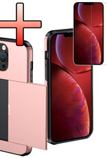 NoXx Hoes Geschikt voor iPhone 14 Pro Max Hoesje Pasjeshouder Hard Cover Met Screenprotector Shock Proof Hard Case Hoes Met Kaarthouder - Rosé Goud