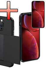 NoXx Hoes Geschikt voor iPhone 14 Pro Max Hoesje Pasjeshouder Hard Cover Met Screenprotector Shock Proof Hard Case Hoes Met Kaarthouder - Zwart