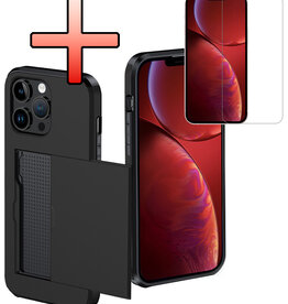 NoXx NoXx iPhone 14 Pro Max Hoesje Pashouder Hard Met Screenprotector - Zwart