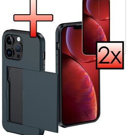 NoXx NoXx iPhone 14 Pro Max Hoesje Pashouder Hard Met 2x Screenprotector - Donker Blauw