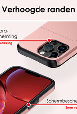 NoXx Hoes Geschikt voor iPhone 14 Pro Max Hoesje Pasjeshouder Hard Cover Met 2x Screenprotector Shock Proof Hard Case Hoes Met Kaarthouder - Rosé Goud