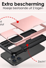 NoXx Hoes Geschikt voor iPhone 14 Pro Max Hoesje Pasjeshouder Hard Cover Met 2x Screenprotector Shock Proof Hard Case Hoes Met Kaarthouder - Rosé Goud