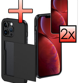 NoXx NoXx iPhone 14 Pro Max Hoesje Pashouder Hard Met 2x Screenprotector - Zwart