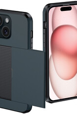 NoXx Hoes Geschikt voor iPhone 15 Hoesje Pasjeshouder Hard Cover Shock Proof Hard Case Hoes Met Kaarthouder - Donker Blauw
