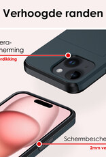 NoXx Hoes Geschikt voor iPhone 15 Hoesje Pasjeshouder Hard Cover Met Screenprotector Shock Proof Hard Case Hoes Met Kaarthouder - Donker Blauw