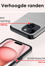 NoXx Hoes Geschikt voor iPhone 15 Hoesje Pasjeshouder Hard Cover Met Screenprotector Shock Proof Hard Case Hoes Met Kaarthouder - Grijs