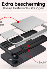 NoXx Hoes Geschikt voor iPhone 15 Hoesje Pasjeshouder Hard Cover Met 2x Screenprotector Shock Proof Hard Case Hoes Met Kaarthouder - Grijs