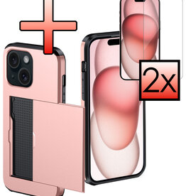 NoXx NoXx iPhone 15 Hoesje Pashouder Hard Met 2x Screenprotector - Rosé Goud