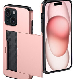 NoXx NoXx iPhone 15 Plus Hoesje Pashouder Hard - Rosé Goud