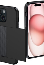 NoXx Hoes Geschikt voor iPhone 15 Plus Hoesje Pasjeshouder Hard Cover Shock Proof Hard Case Hoes Met Kaarthouder - Zwart