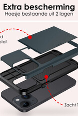 NoXx Hoes Geschikt voor iPhone 15 Plus Hoesje Pasjeshouder Hard Cover Met 2x Screenprotector Shock Proof Hard Case Hoes Met Kaarthouder - Donker Blauw