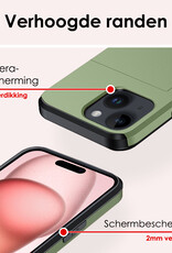 NoXx Hoes Geschikt voor iPhone 15 Plus Hoesje Pasjeshouder Hard Cover Met 2x Screenprotector Shock Proof Hard Case Hoes Met Kaarthouder - Donker Groen