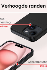 NoXx Hoes Geschikt voor iPhone 15 Plus Hoesje Pasjeshouder Hard Cover Met 2x Screenprotector Shock Proof Hard Case Hoes Met Kaarthouder - Zwart