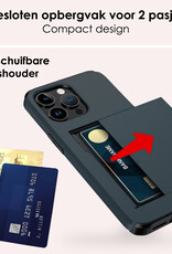 NoXx Hoes Geschikt voor iPhone 15 Pro Hoesje Pasjeshouder Hard Cover Shock Proof Hard Case Hoes Met Kaarthouder - Donker Blauw